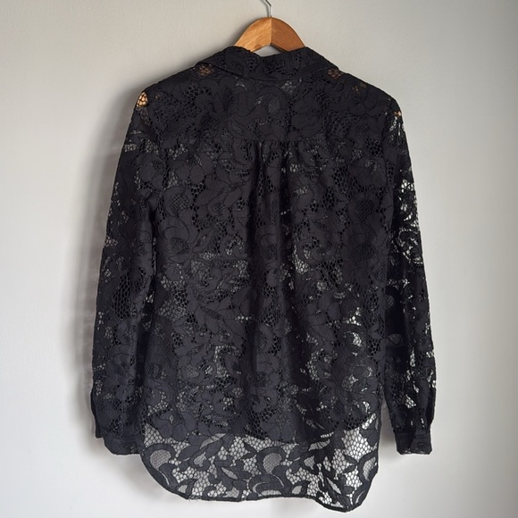Diane Von Furstenberg Lorelei Two Bloom Black Jacquard Lace Button down 6 - Picture 3 of 10
